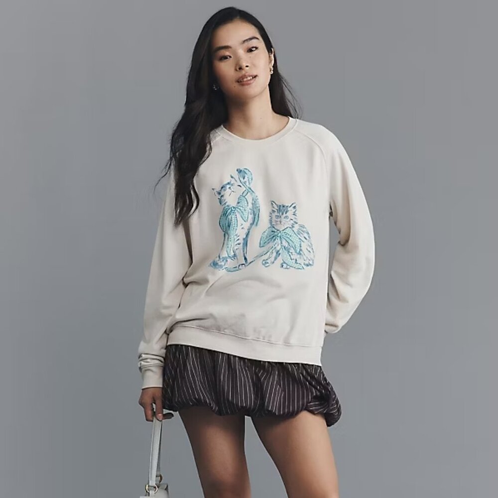Anthropologie Maeve Animal Friends Crew-Neck Sweatshirt size S new with tag